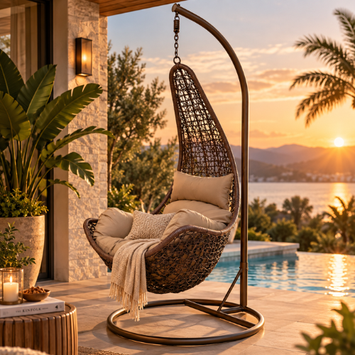 Rijoka Hanging Chair Layba Twisted – Indoor & Outdoor Swing Chair - Brown Color - Image 10