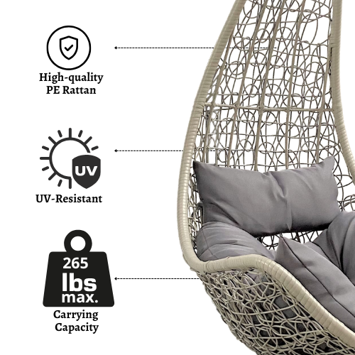 Rijoka Hanging Chair Layba Twisted – Indoor & Outdoor Swing Chair - Gray Color - Build Your Own - Image 2