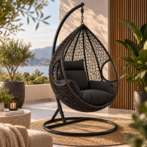 Rijoka Hanging Chair Egg Twisted – Indoor & Outdoor Swing Chair - Black Color - Image 10