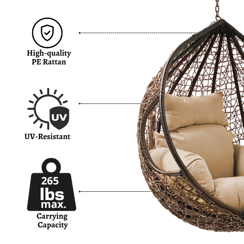 Rijoka Hanging Chair Egg Twisted – Indoor & Outdoor Swing Chair - Brown Color - Image 2