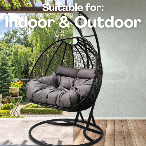 Rijoka Hanging Chair Double Egg Twisted- Luxury Indoor & Outdoor Black Swing Chair - 2 Persons - Image 7