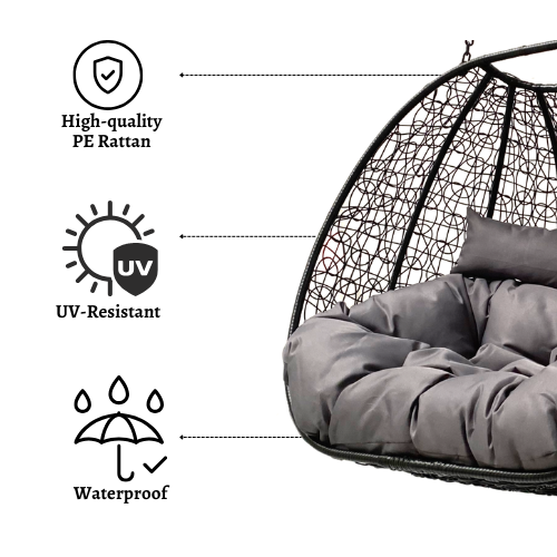 Rijoka Hanging Chair Double Egg Twisted- Luxury Indoor & Outdoor Black Swing Chair - 2 Persons - Image 2