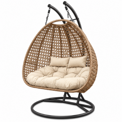 Rijoka Hanging Chair Double Egg Super Star - Luxury Indoor & Outdoor Beige Swing Chair - 2 Persons