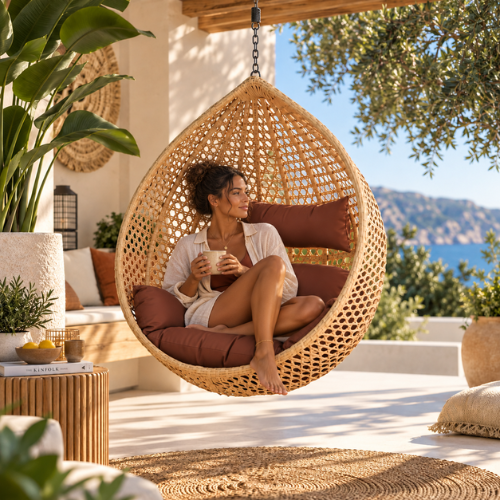 Rijoka Hanging Chair Egg Super Star – Luxury Indoor & Outdoor Beige Swing Chair - Build Your Own - Image 2