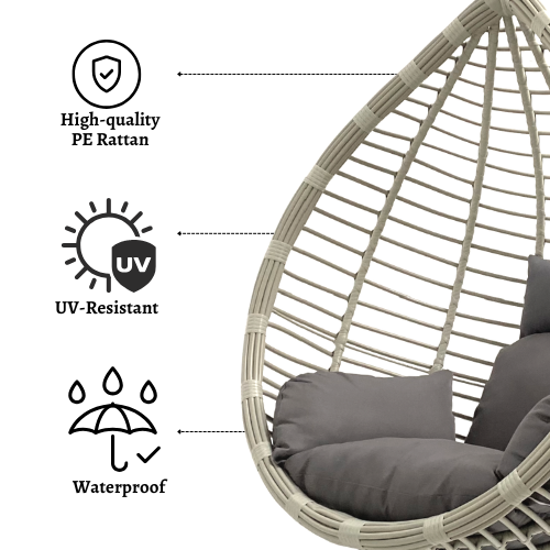Rijoka Hanging Chair Egg Original – Indoor & Outdoor Swing Chair - Gray Color - Image 2