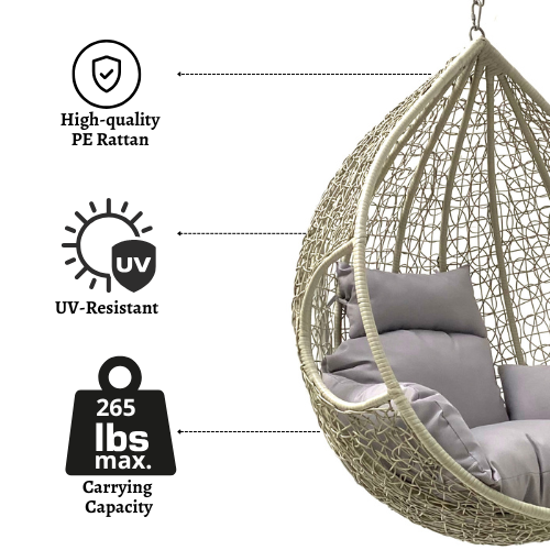 Rijoka Hanging Chair Egg Twisted – Indoor & Outdoor Swing Chair - Gray Color - Image 2