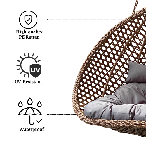 Rijoka Hanging Chair Double Egg Rope - Luxury Indoor & Outdoor Swing Chair - 2 Persons - Image 2