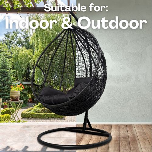 Rijoka Hanging Chair Egg Twisted – Indoor & Outdoor Swing Chair - Black Color - Image 8