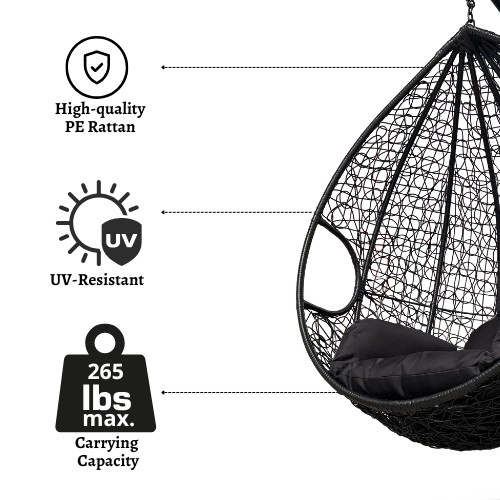 Rijoka Hanging Chair Egg Twisted – Indoor & Outdoor Swing Chair - Black Color - Image 2