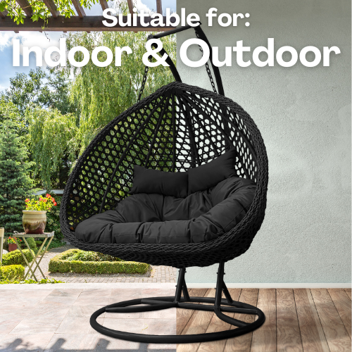 Rijoka Hanging Chair Double Egg Rope - Luxury Indoor & Outdoor Black Swing Chair - 2 Persons - Image 7