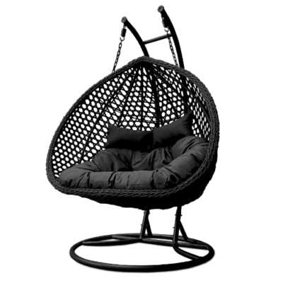 Rijoka Hanging Chair Double Egg Rope - Luxury Indoor & Outdoor Black Swing Chair - 2 Persons