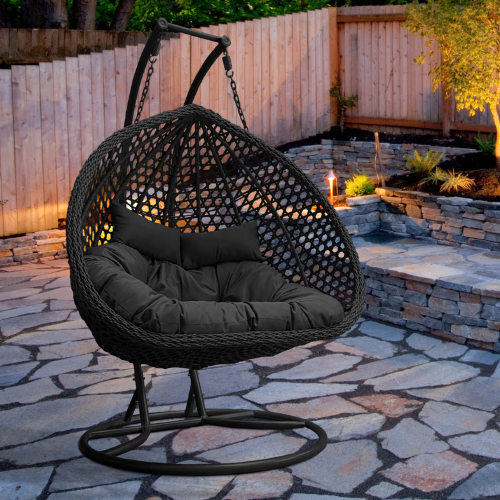 Rijoka Hanging Chair Double Egg Rope - Luxury Indoor & Outdoor Black Swing Chair - 2 Persons - Image 8