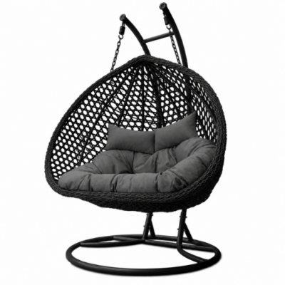 Rijoka Hanging Chair Double Egg Rope - Luxury Indoor & Outdoor Black Swing Chair - 2 Persons