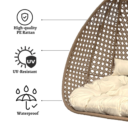 Rijoka Hanging Chair Double Egg Super Star - Luxury Indoor & Outdoor Beige Swing Chair - 2 Persons - Image 3