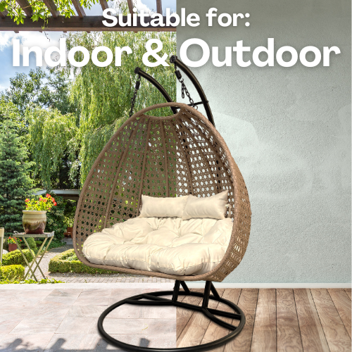 Rijoka Hanging Chair Double Egg Super Star - Luxury Indoor & Outdoor Beige Swing Chair - 2 Persons - Image 8